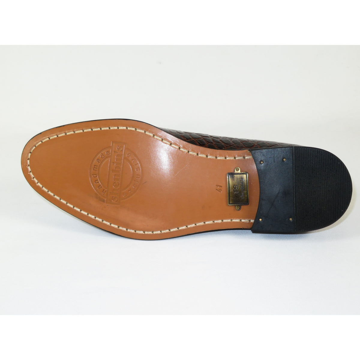 Men's Shoes By SHENBINS Genuine Leather Hand Made in Turkey 0319 Brown Crocodile