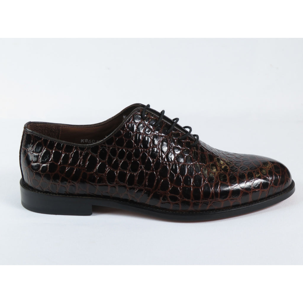 Men's Shoes By SHENBINS Genuine Leather Hand Made in Turkey 0319 Brown Crocodile