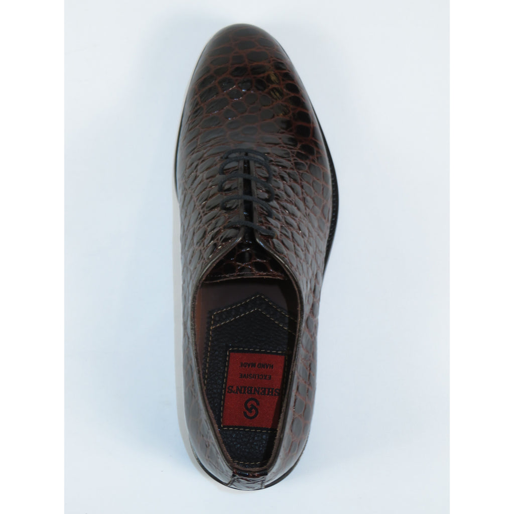 Men's Shoes By SHENBINS Genuine Leather Hand Made in Turkey 0319 Brown Crocodile