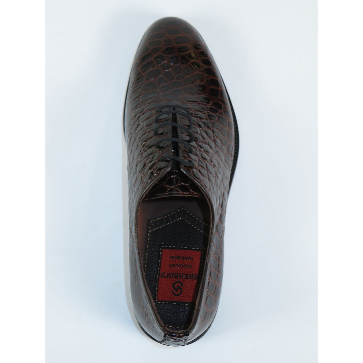Men's Shoes By SHENBINS Genuine Leather Hand Made in Turkey 0319 Brown Crocodile