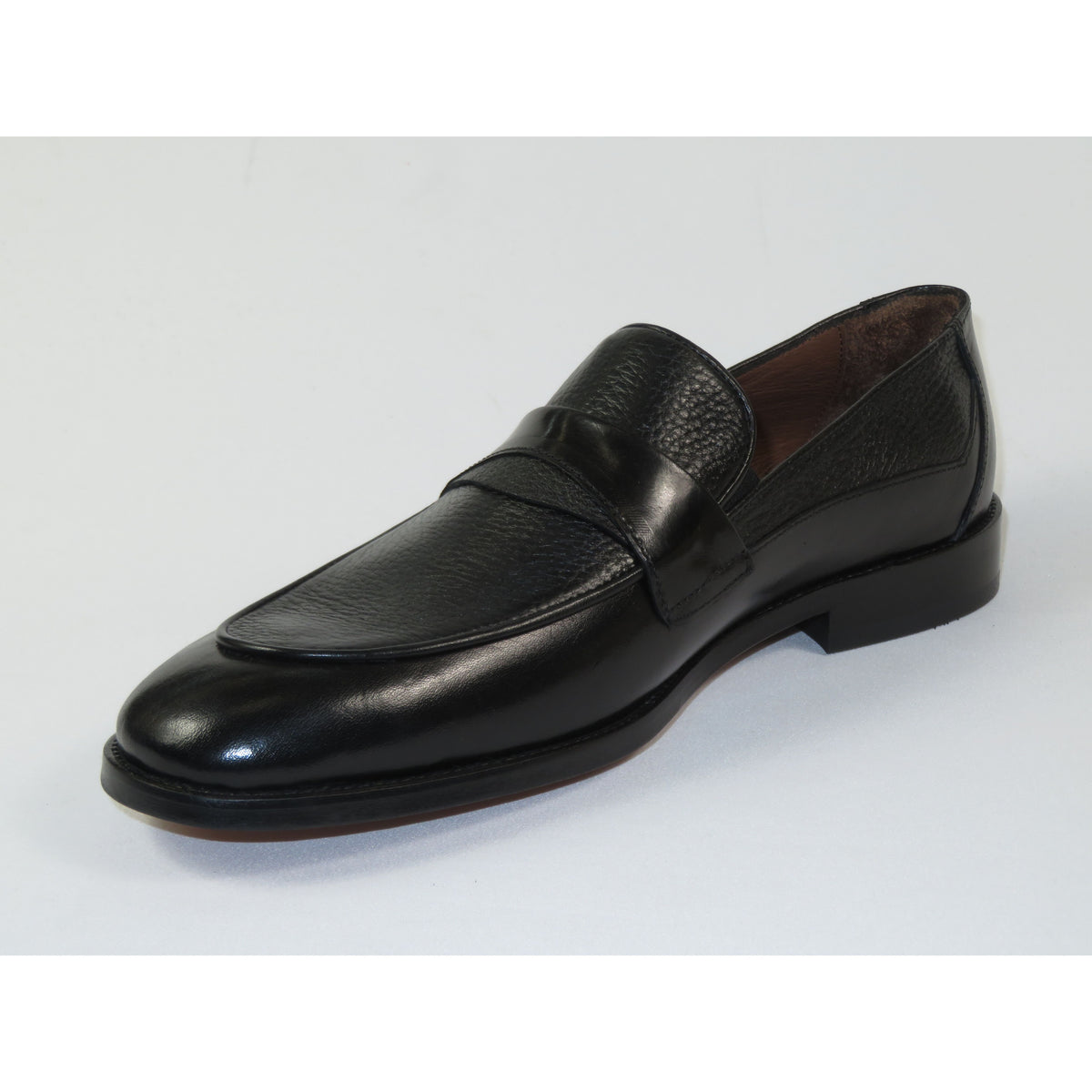 Men's Shoes By SHENBINS Soft Buffalo & Deer Leather Hand Made Slip On 0421 Black