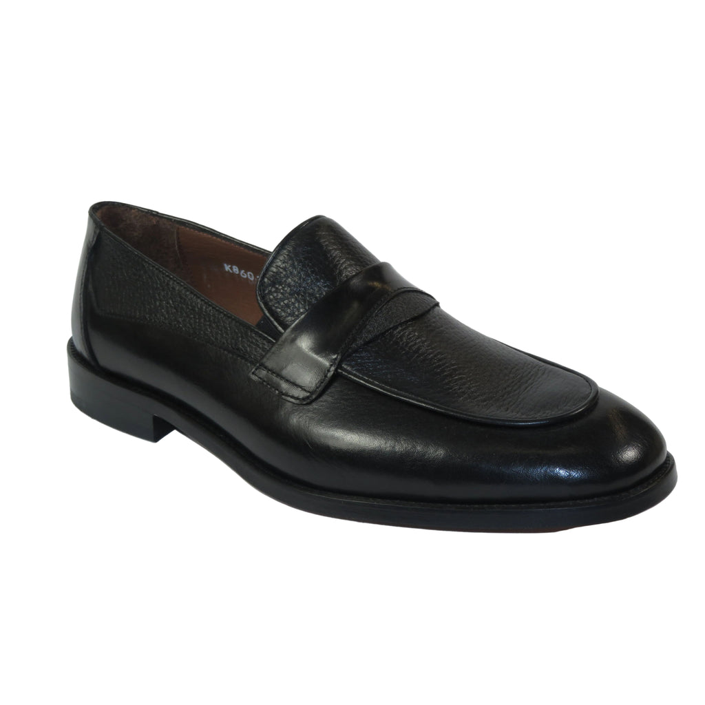 Men's Shoes By SHENBINS Soft Buffalo & Deer Leather Hand Made Slip On 0421 Black
