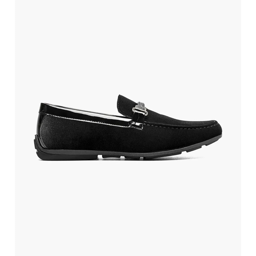 Stacy Adams Sheridan Moc Toe Bit Slip On Shoes velour textile Black 25761-001