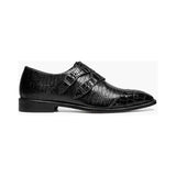 25458 Stacy Adams Leather Shoes Toscano Double Monk Strap Black Navy