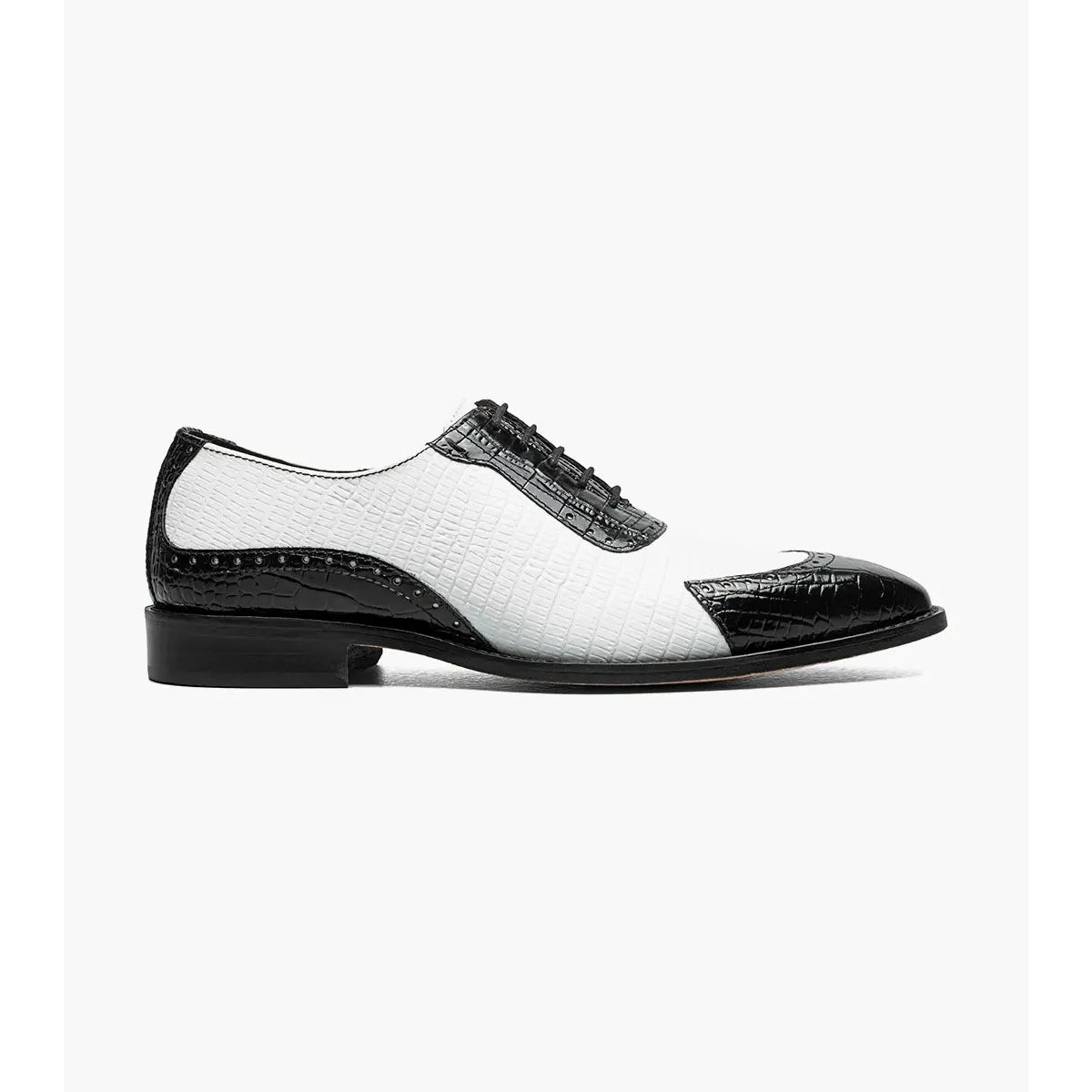Stacy Adams Tarango Modified Cap Toe Oxford Shoes Black White 25770-111