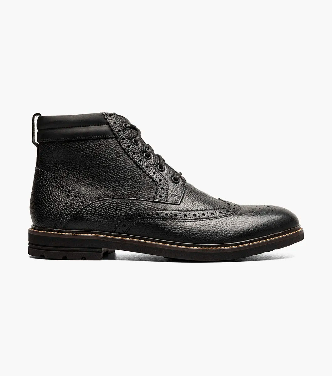 Nunn Bush Odell II Wingtip Boot Lightweight Black Tumbled 85089-007