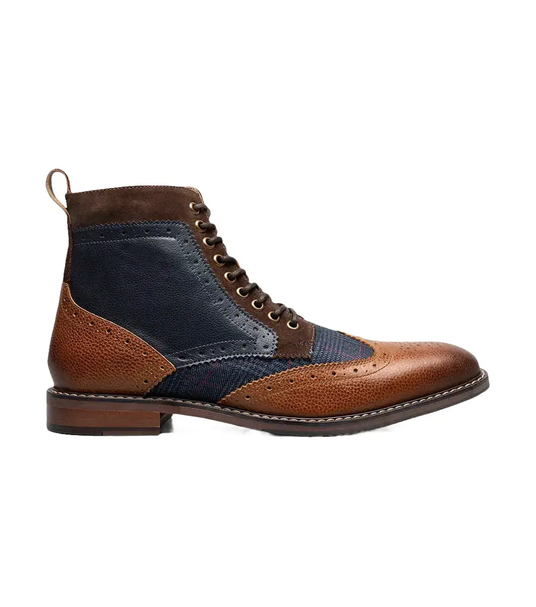Stacy Adams Finnegan Wingtip Lace-Up Boot Cognac with Navy 25427-470