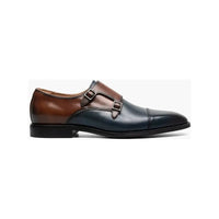 Stacy Adams Raythorne Cap Toe Double Monk Strap Shoes Navy Brown 25671-414