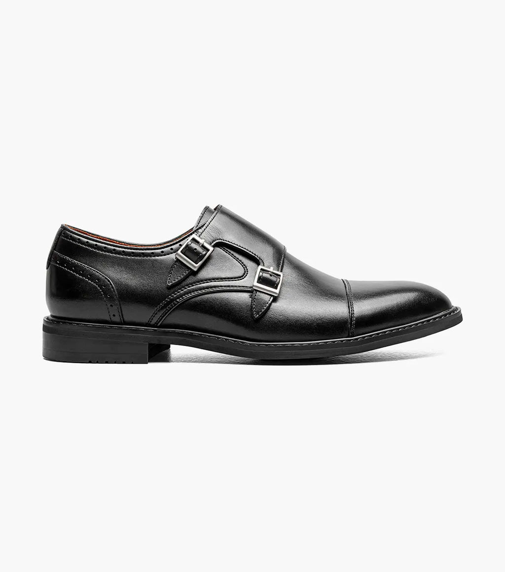 Stacy Adams Boswell Cap Toe Double Monk Strap Shoes Black 25779-001