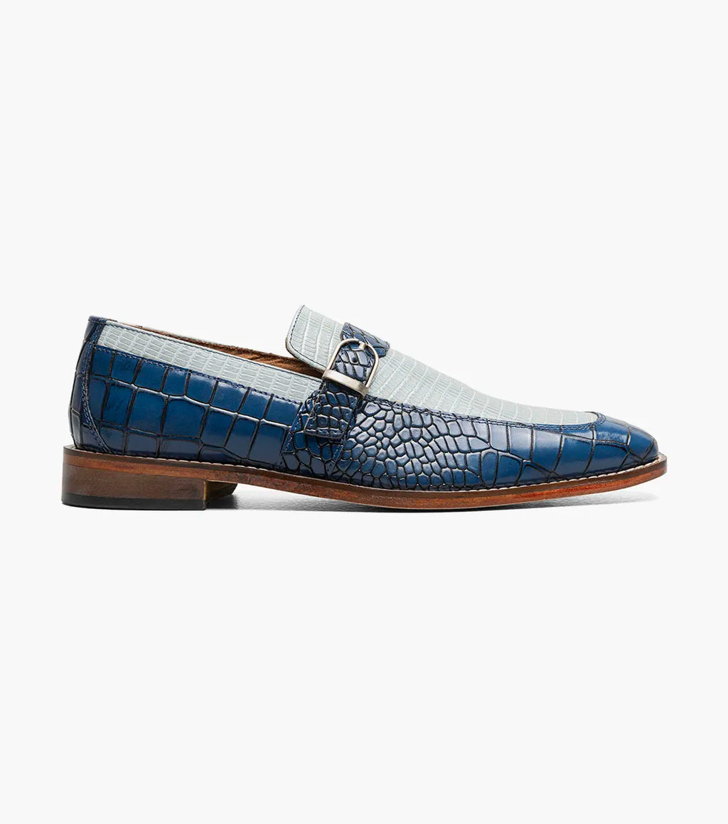 Stacy Adams Rubiano Moc Toe Buckle Strap Slip On Dark Blue Multi 25787-469