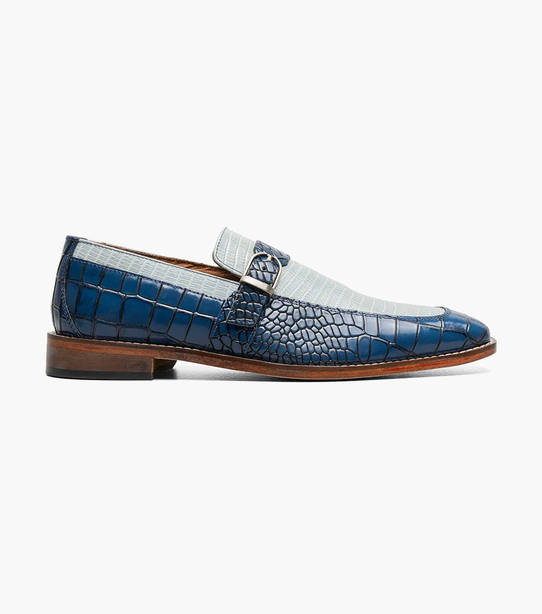 Stacy Adams Rubiano Moc Toe Buckle Strap Slip On Dark Blue Multi 25787-469
