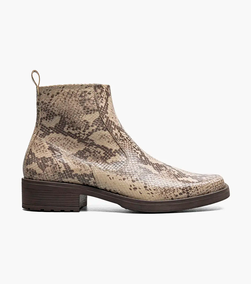 Stacy Adams Shea Plain Toe Side Zip Boot Snakeskin 25786-280 Natural