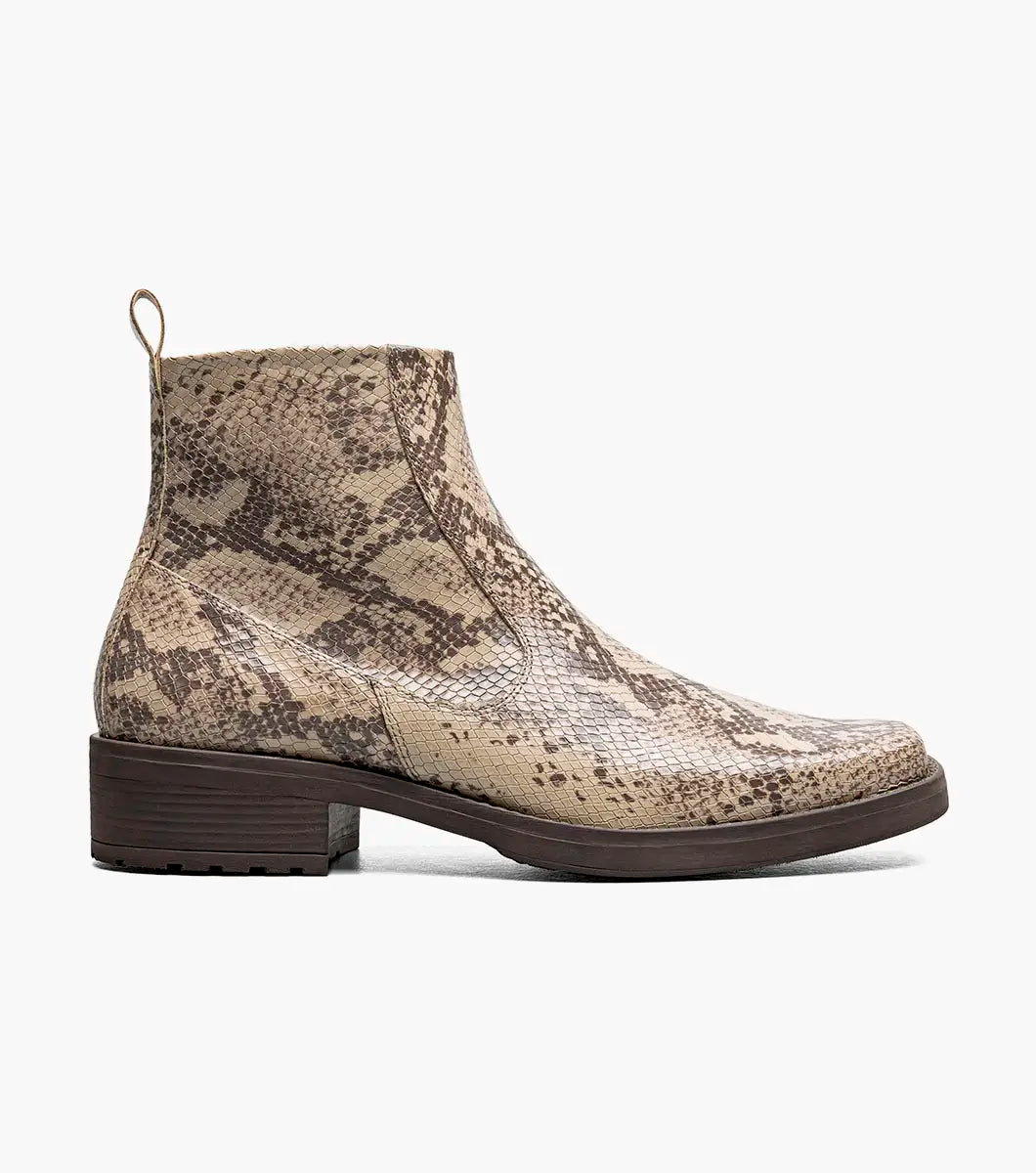 Stacy Adams Shea Plain Toe Side Zip Boot Snakeskin 25786-280 Natural