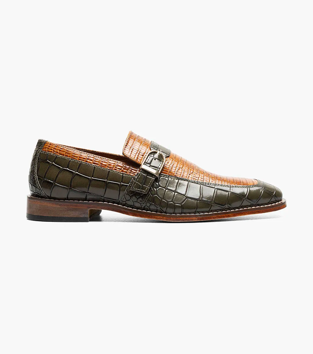 Stacy Adams Rubiano Moc Toe Buckle Strap Slip On Dark Olive Multi 25787-302