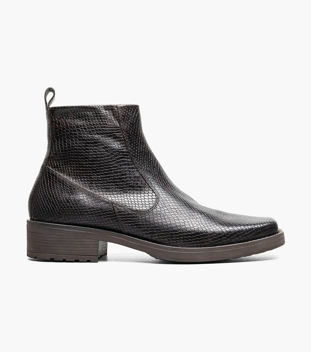 Stacy Adams Shea Plain Toe Side Zip Boot Snakeskin 25786-200 Brown