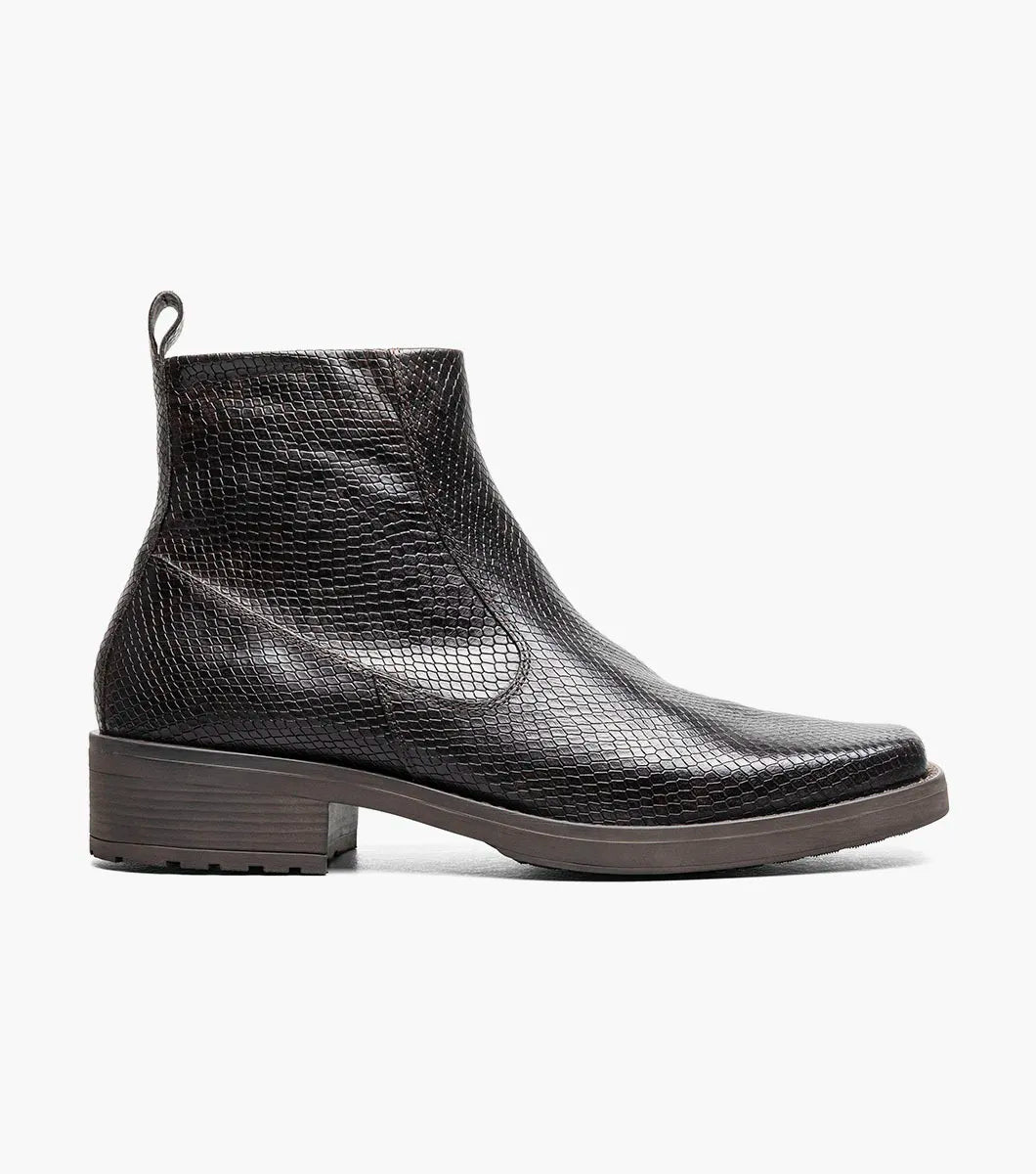 Stacy Adams Shea Plain Toe Side Zip Boot Snakeskin 25786-200 Brown