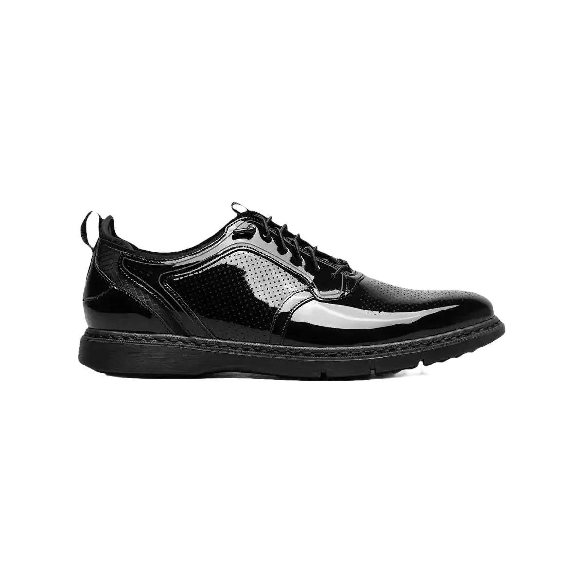 25715-004 Stacy Adams Spyre Plain Toe Elastic Lace Up Shoes Black Patent