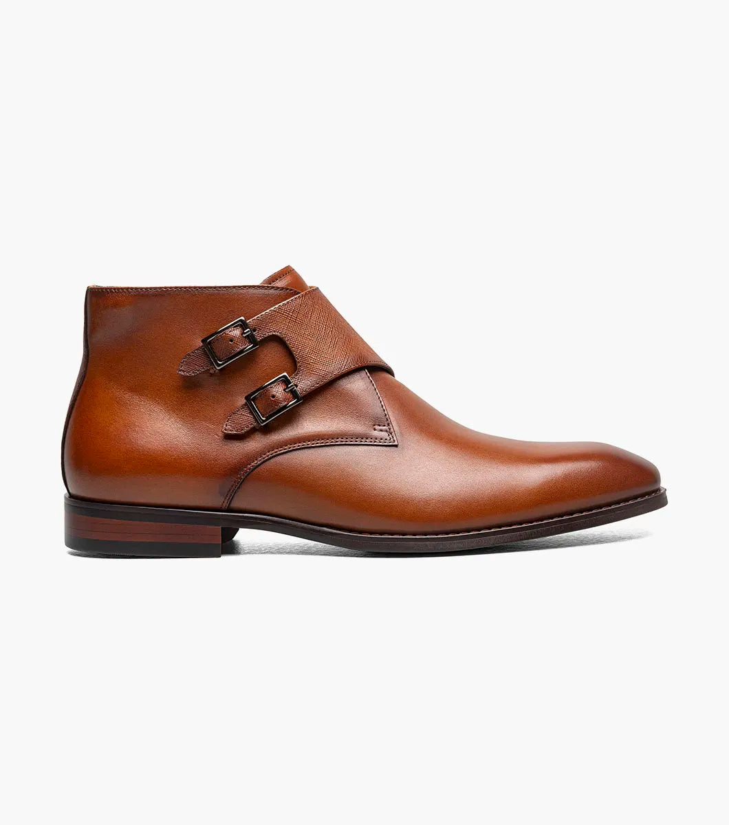 Stacy Adams Kaius Plain Toe Double Monk Strap Boot Cognac 25733-221