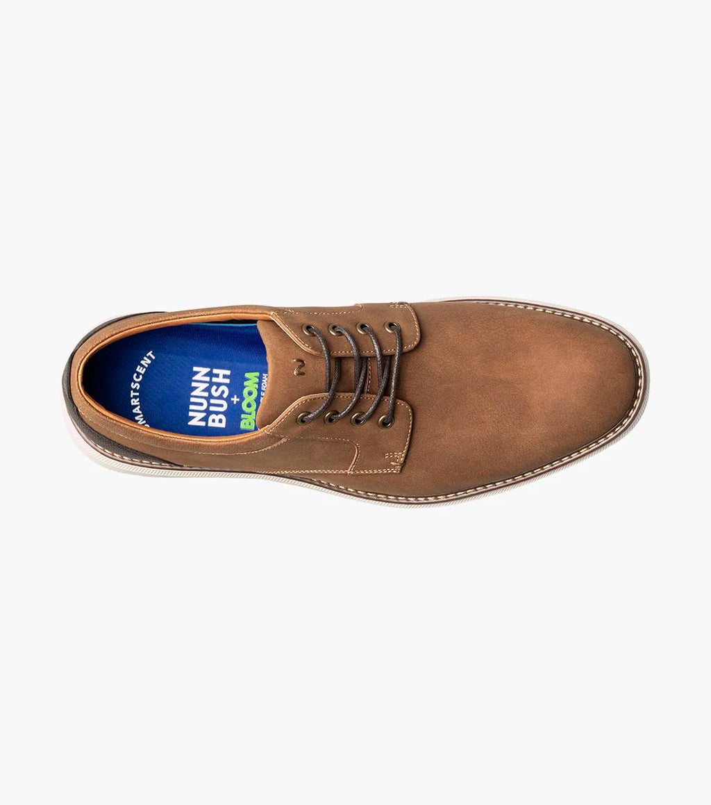 Nunn Bush Chase Casual Plain Toe Oxford Shoes Soft Sole Cognac 85093-229