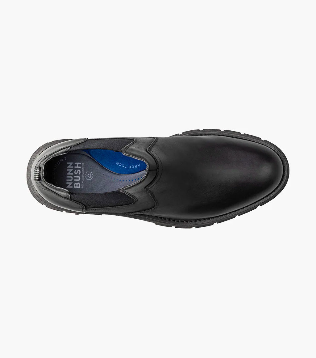 Nunn Bush Briggs Plain Toe Chelsea Boot Black Waxy 85178-010