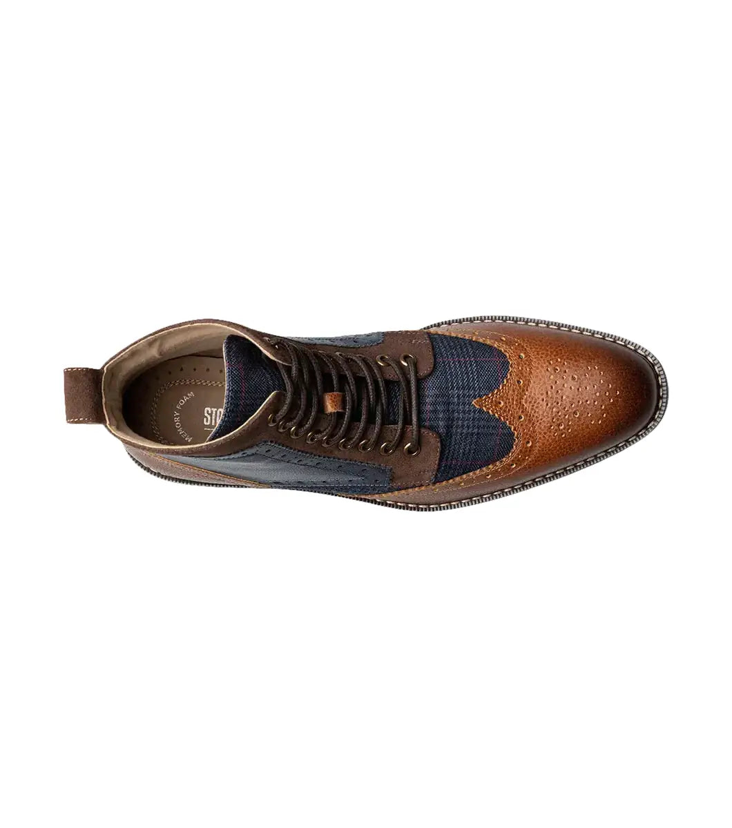 Stacy Adams Finnegan Wingtip Lace-Up Boot Cognac with Navy 25427-470