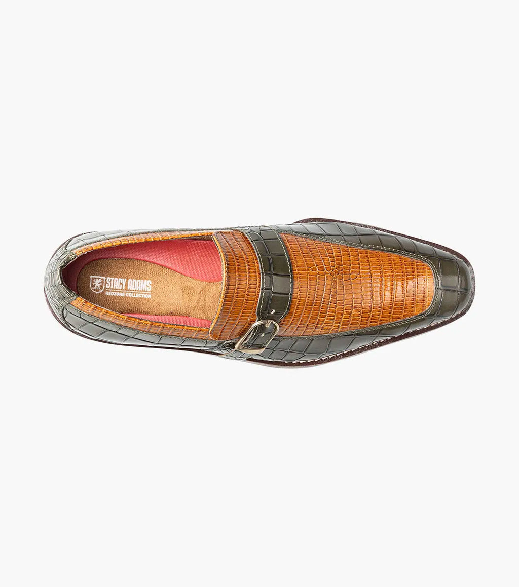 Stacy Adams Rubiano Moc Toe Buckle Strap Slip On Dark Olive Multi 25787-302