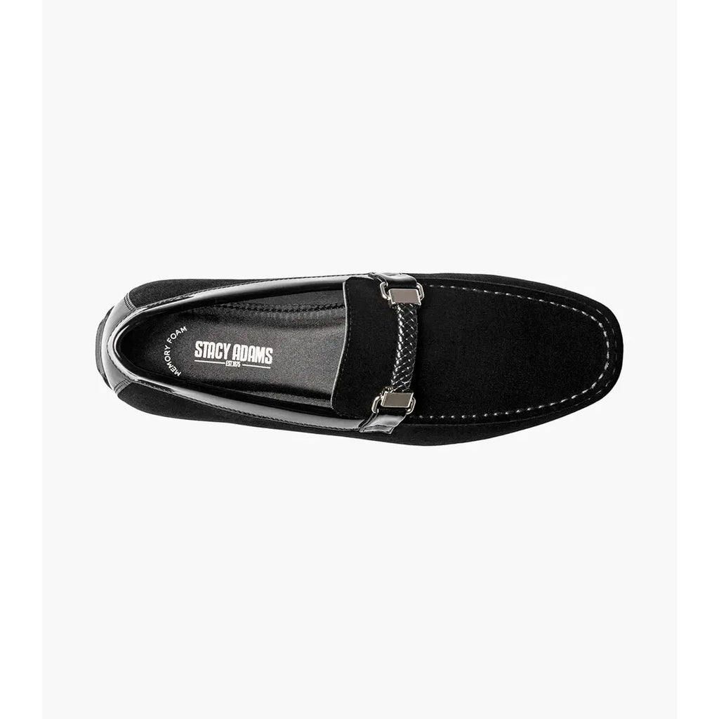 Stacy Adams Sheridan Moc Toe Bit Slip On Shoes velour textile Black 25761-001