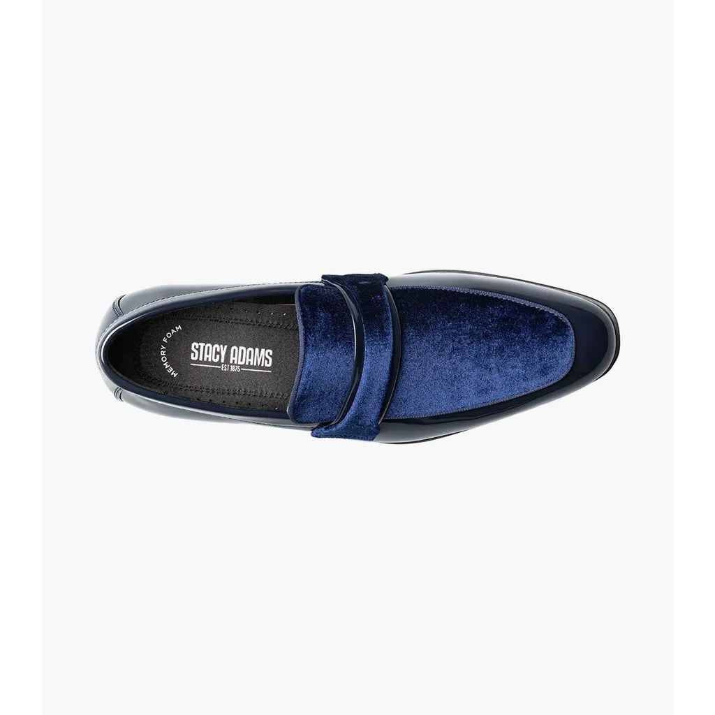 Stacy Adams Spratley Moc Toe Saddle Slip On Dress Shoes Navy 25686-410