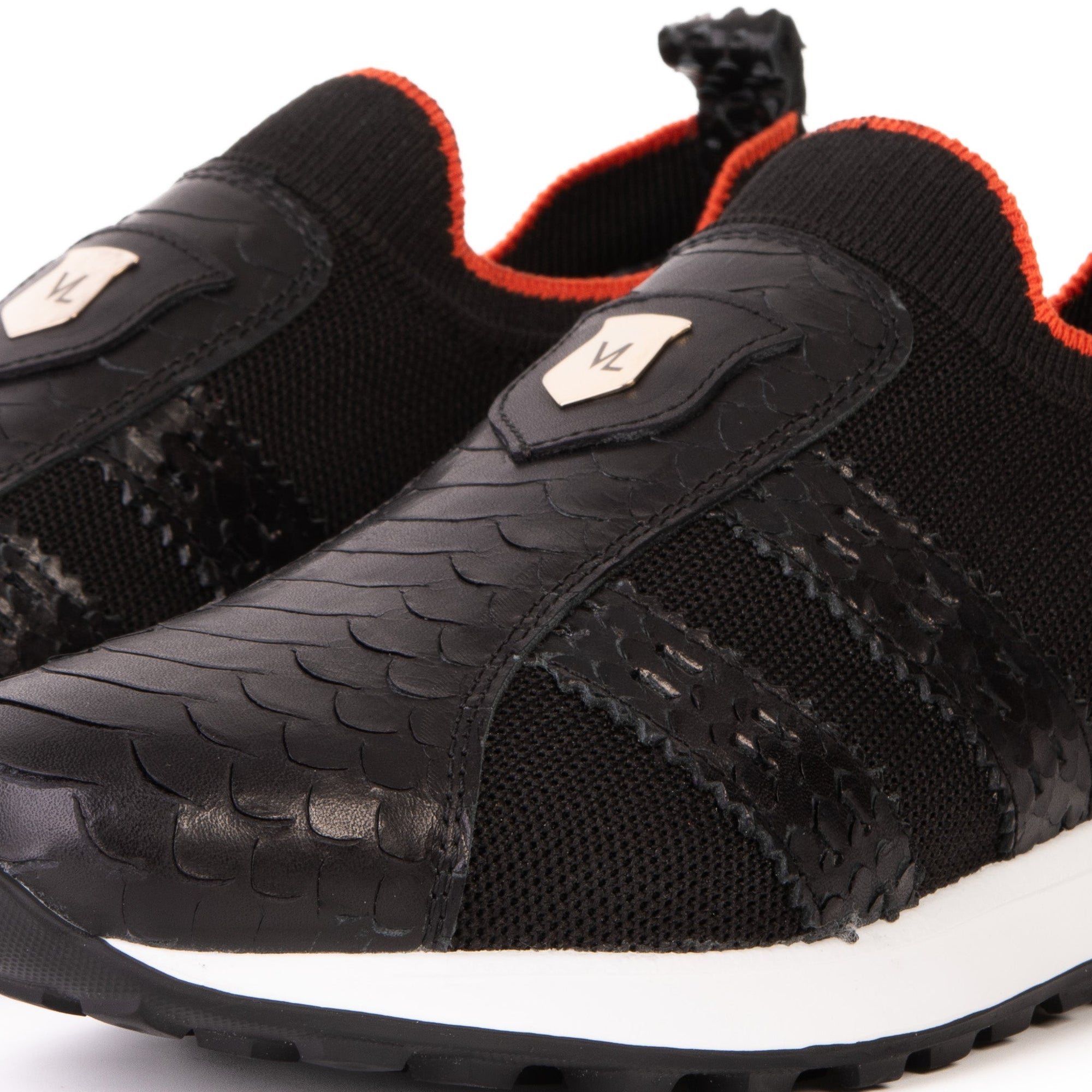 Vinci The Aslan Black Knitted & Leather Men Sneaker