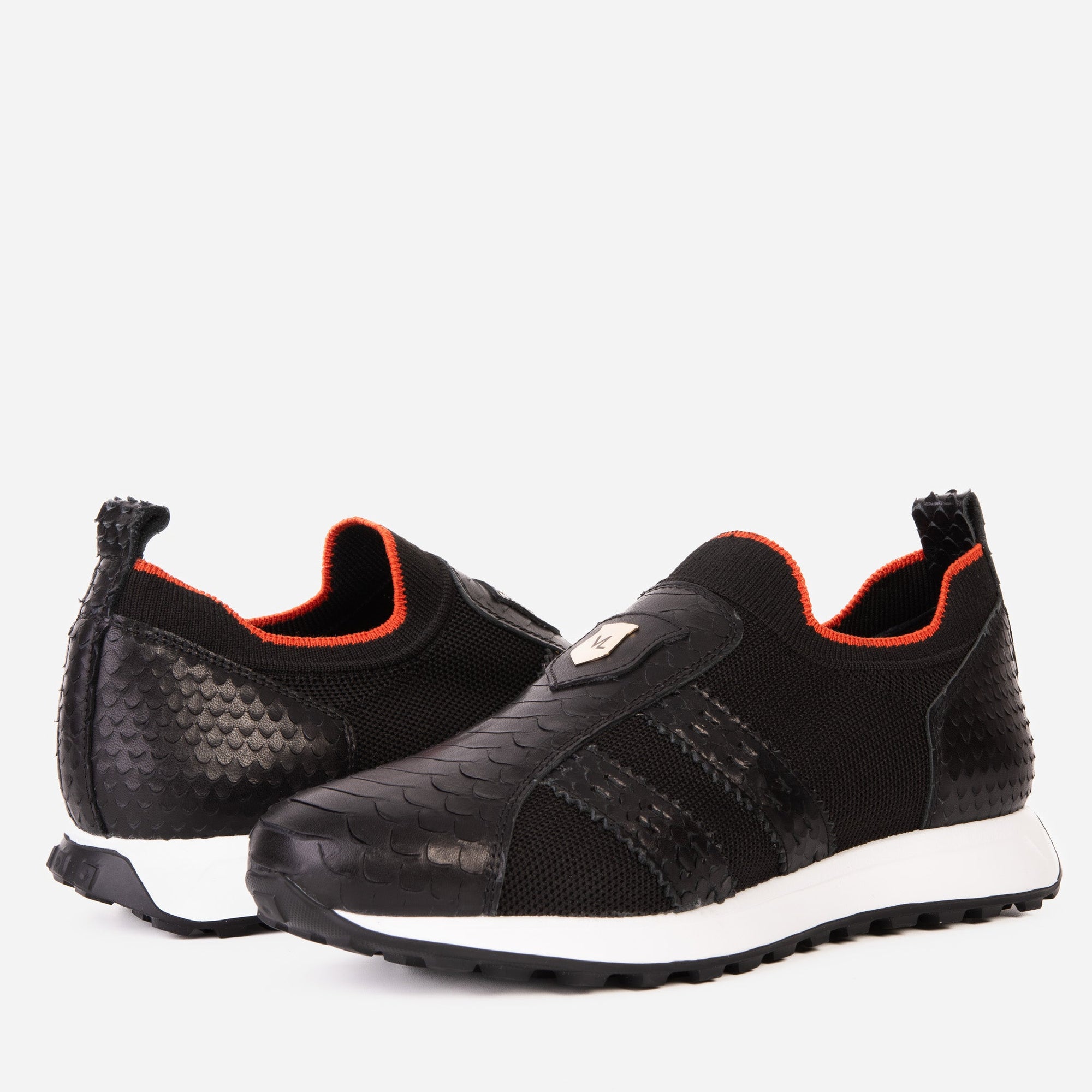 Vinci The Aslan Black Knitted & Leather Men Sneaker