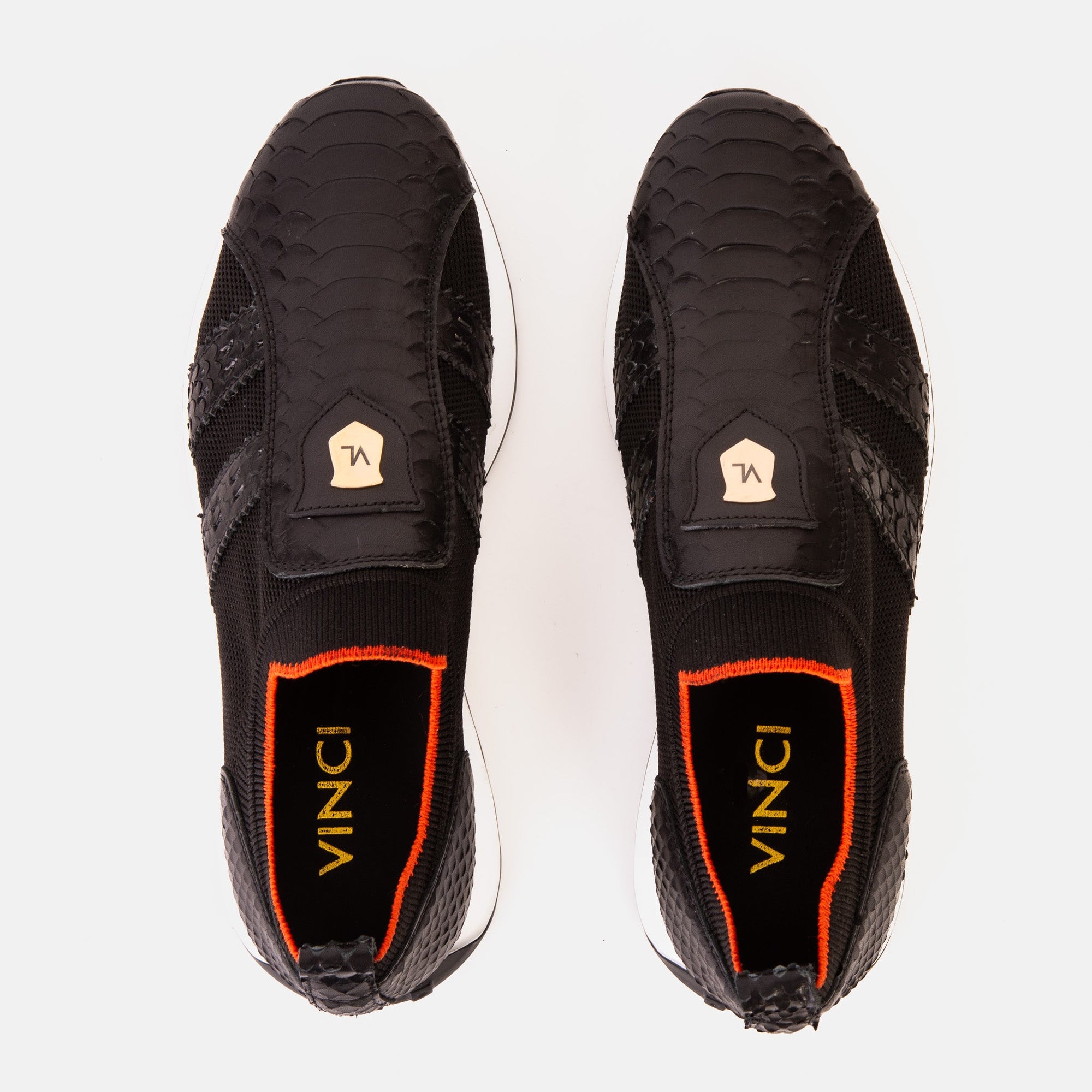 Vinci The Aslan Black Knitted & Leather Men Sneaker