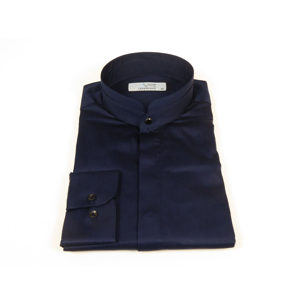 Mens CEREMONIA AVM Turkey Cotton Banded Minister Shirt Angelino-073 Navy
