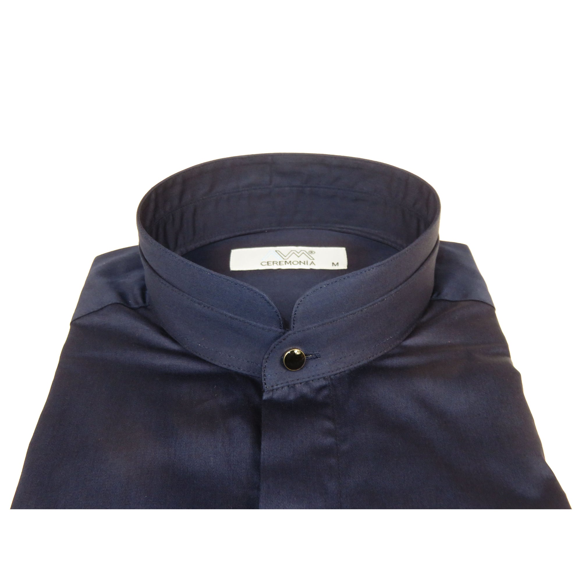 Mens CEREMONIA AVM Turkey Cotton Banded Minister Shirt Angelino-073 Navy