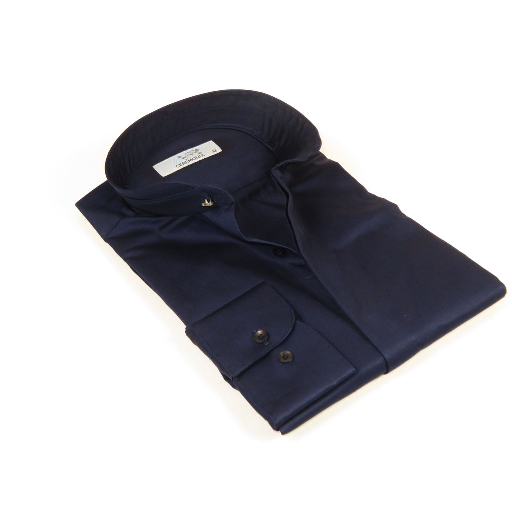 Mens CEREMONIA AVM Turkey Cotton Banded Minister Shirt Angelino-073 Navy