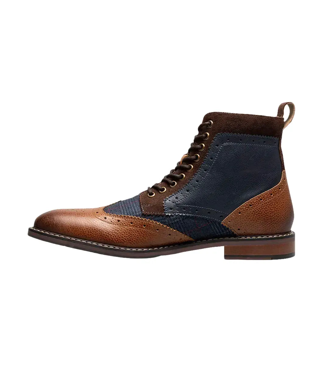 Stacy Adams Finnegan Wingtip Lace-Up Boot Cognac with Navy 25427-470