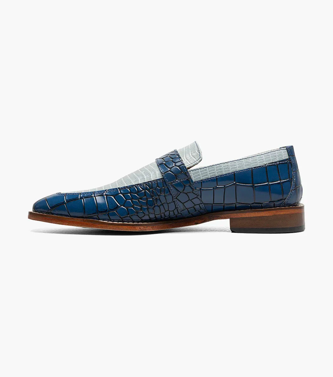 Stacy Adams Rubiano Moc Toe Buckle Strap Slip On Dark Blue Multi 25787-469