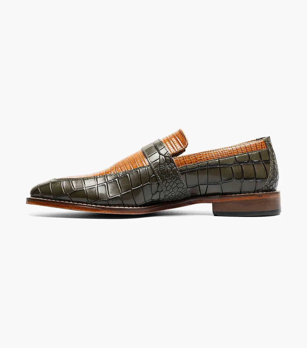 Stacy Adams Rubiano Moc Toe Buckle Strap Slip On Dark Olive Multi 25787-302