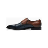 Stacy Adams Raythorne Cap Toe Double Monk Strap Shoes Navy Brown 25671-414