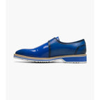 Stacy Adams Bartram Plain Toe Monk Strap Patent Shoes Blue 25724-400