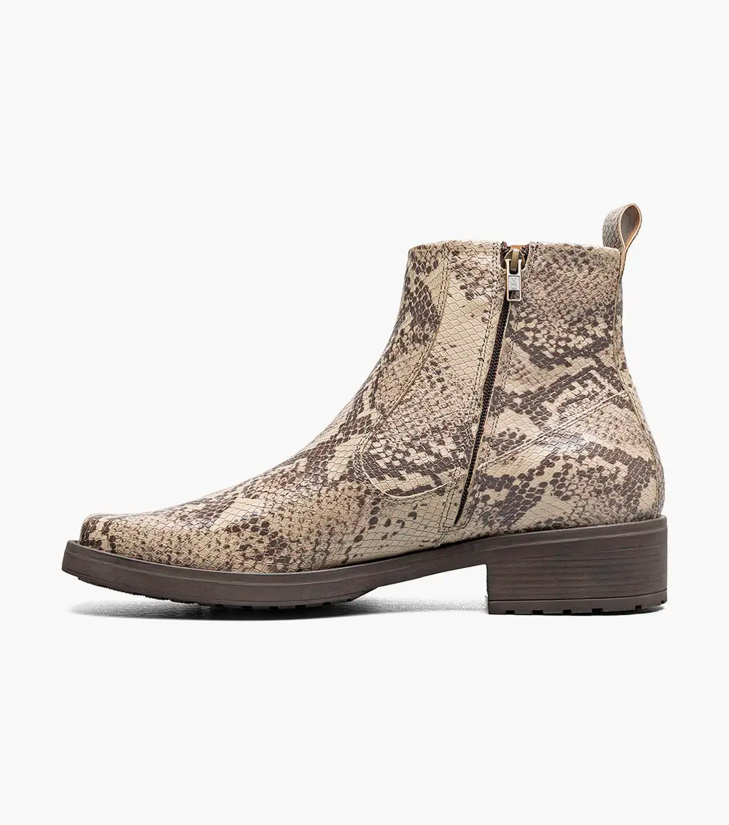 Stacy Adams Shea Plain Toe Side Zip Boot Snakeskin 25786-280 Natural