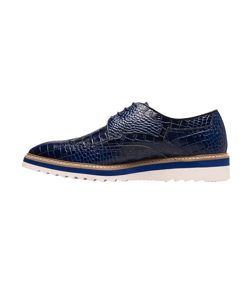 25725-400 Stacy Adams Alario Wingtip Oxford Croco Leather Shoes Blue