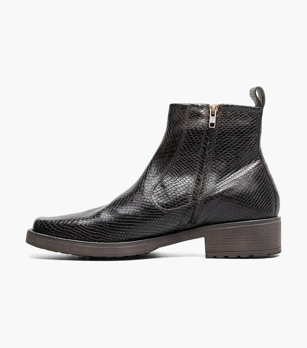 Stacy Adams Shea Plain Toe Side Zip Boot Snakeskin 25786-200 Brown
