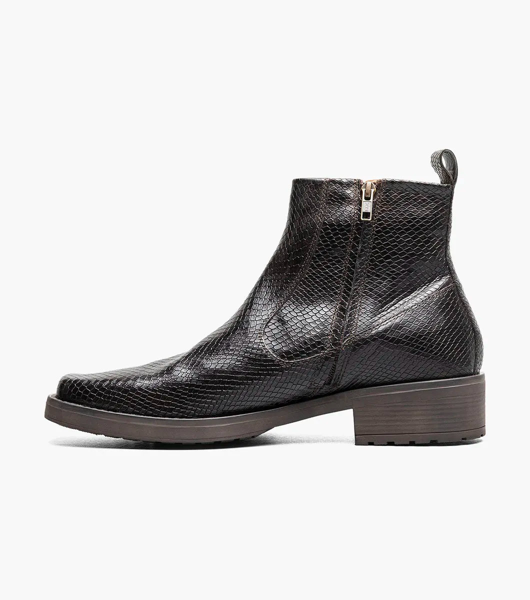 Stacy Adams Shea Plain Toe Side Zip Boot Snakeskin 25786-200 Brown