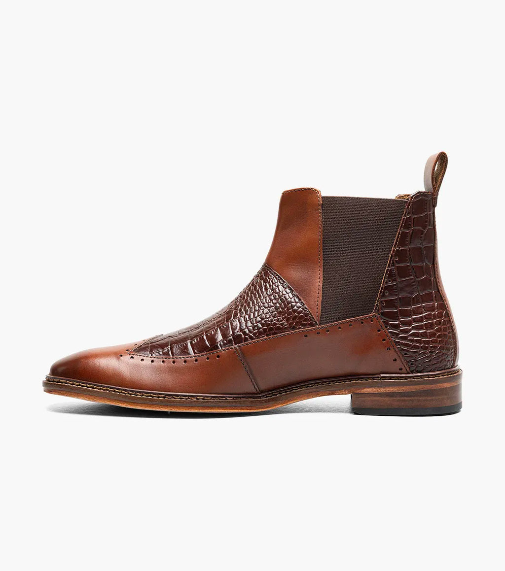 Stacy Adams Garza Wingtip Chelsea Boot Leather Cognac 25782-221