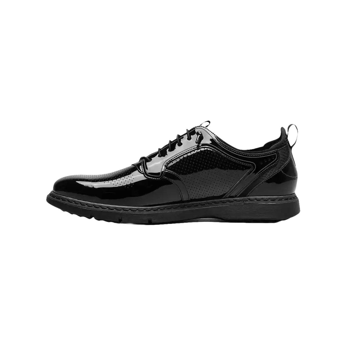 25715-004 Stacy Adams Spyre Plain Toe Elastic Lace Up Shoes Black Patent