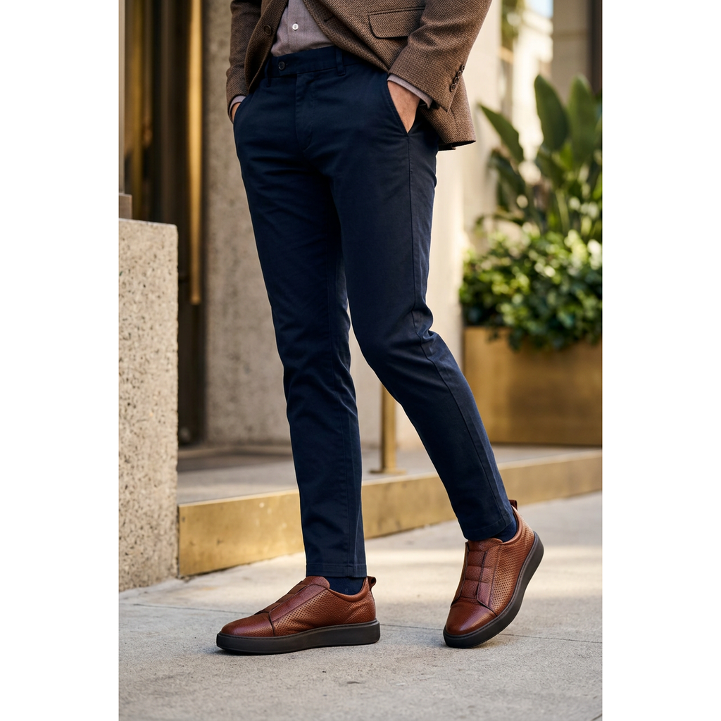 Men's Fashion Sneaker Shoes By SHENBINS Soft Deer Leather Hand Made in Turkey 0811 Tobacco