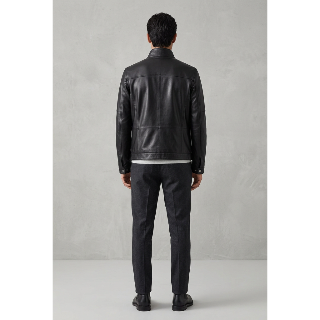 Men's VIA CONDOTTI Fine Lamb Skin Leather Zipper Jacket 081 Black
