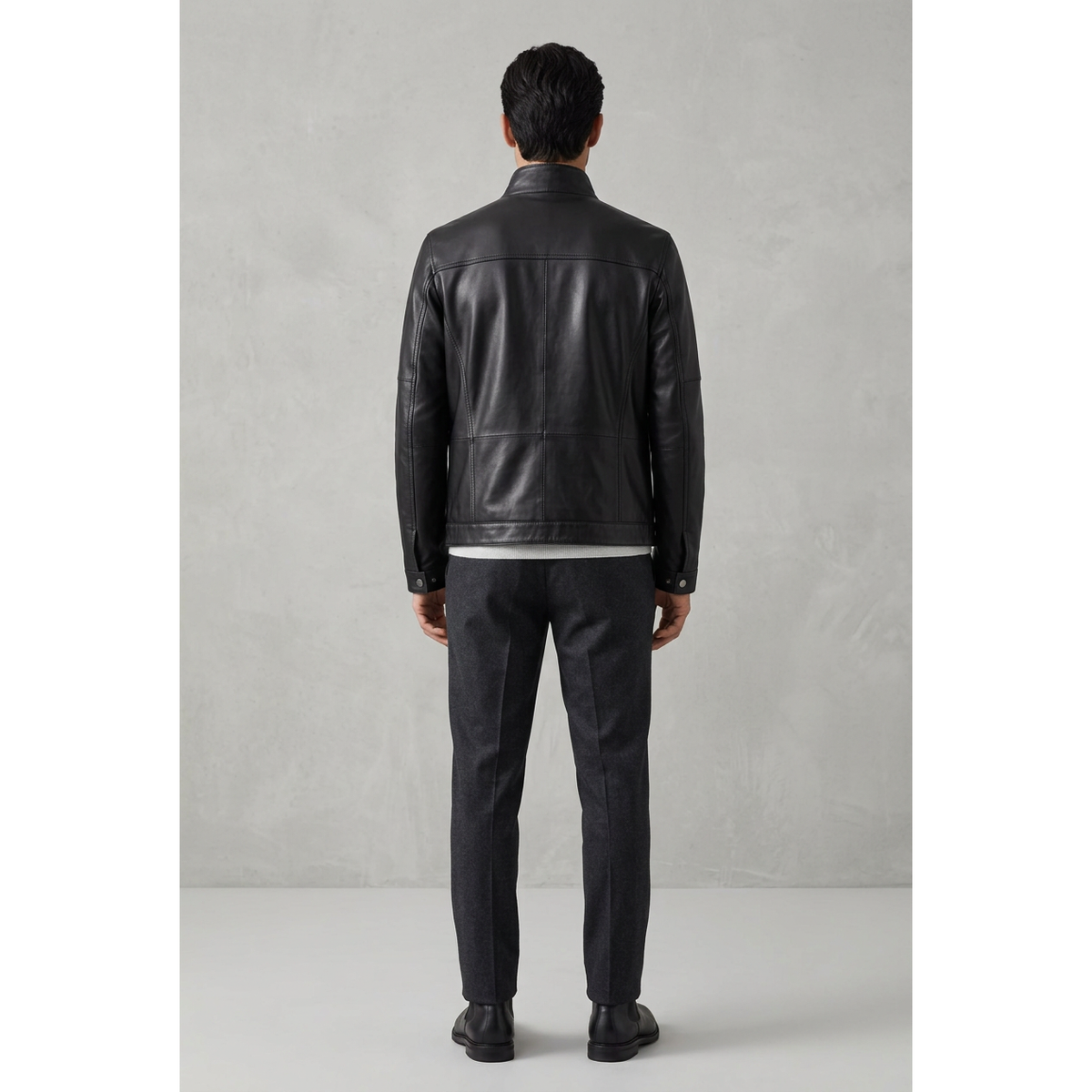 Men's VIA CONDOTTI Fine Lamb Skin Leather Zipper Jacket 081 Black