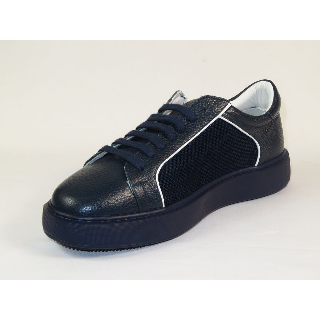 Men's Fashion Sneaker Shoes By SHENBINS Soft Deer Leather Hand Made in Turkey 0830 Navy White