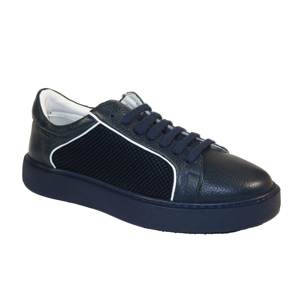 Men's Fashion Sneaker Shoes By SHENBINS Soft Deer Leather Hand Made in Turkey 0830 Navy White